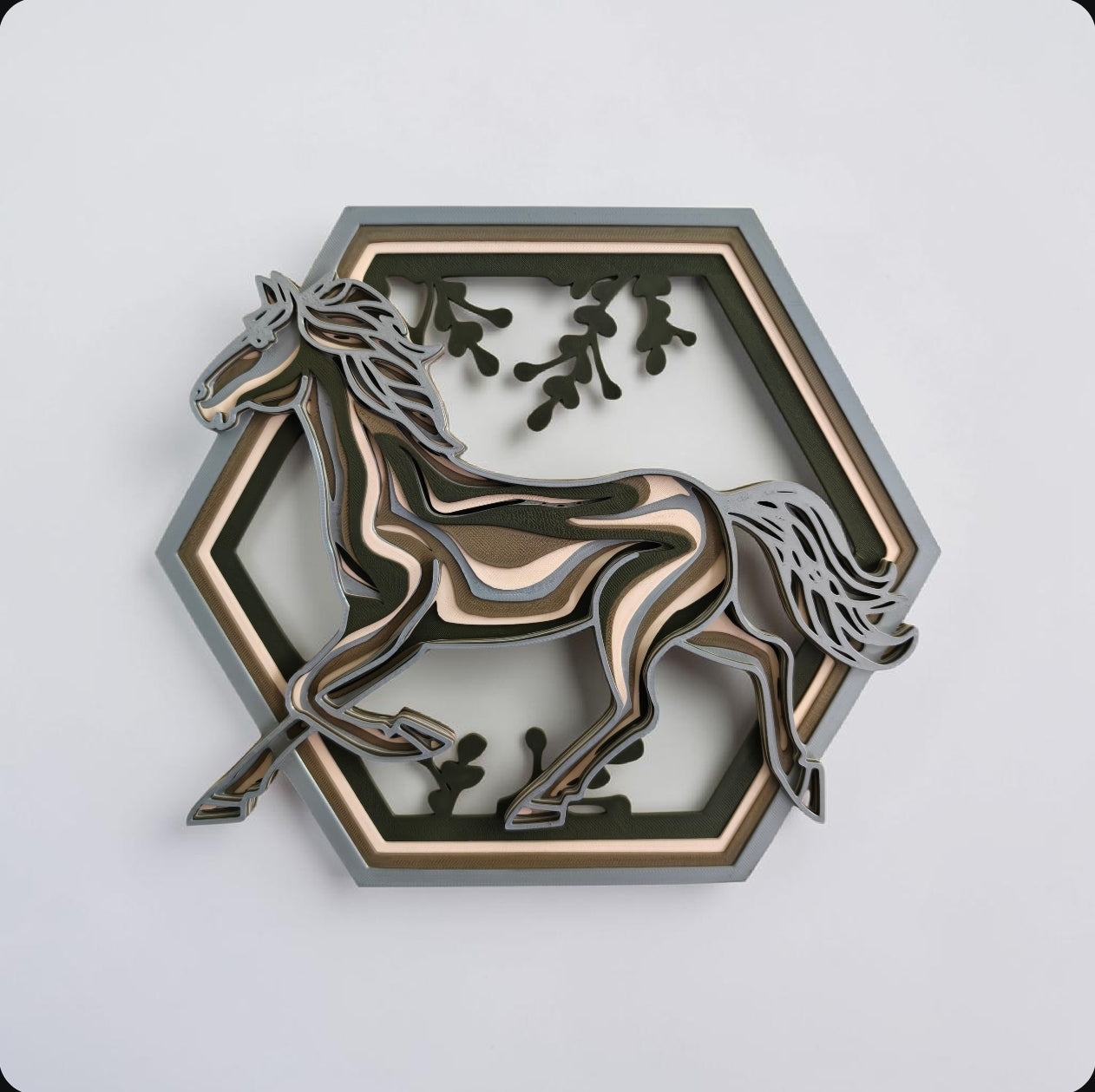 Silver Stallion – Layered Geometric Horse Wall Art