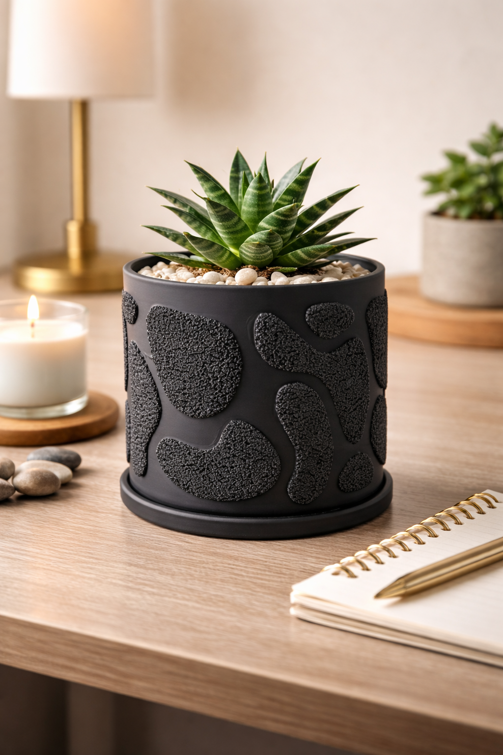 HARSIO Terrapebble Planter – 3.5 Inch Textured Minimal Desk Decor