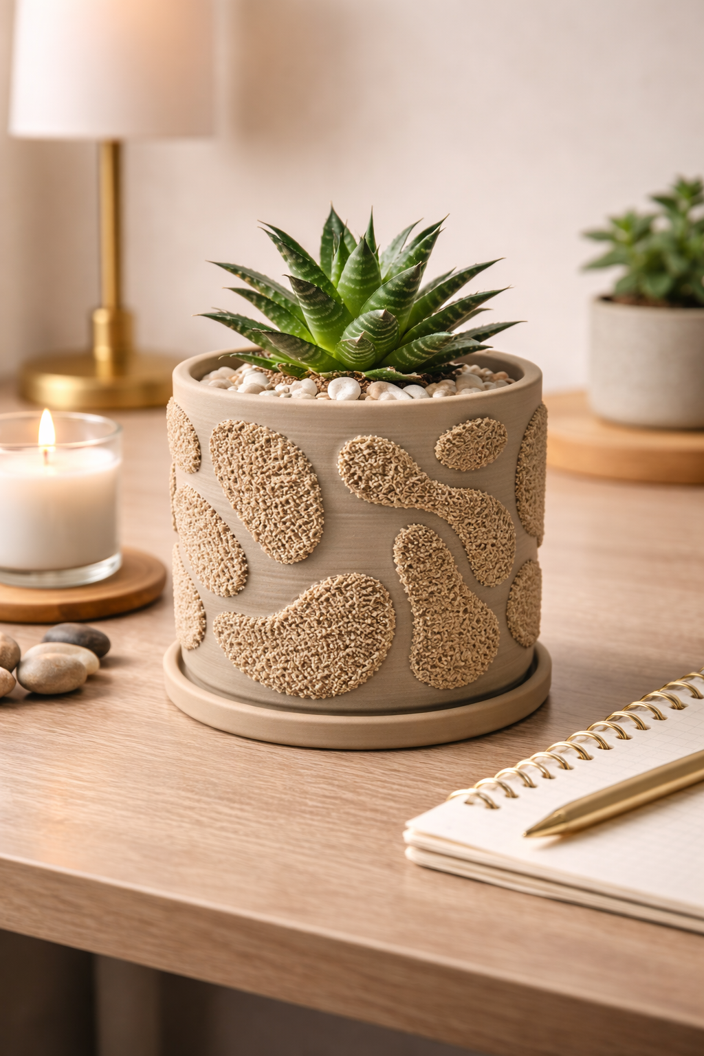 HARSIO Terrapebble Planter – 3.5 Inch Textured Minimal Desk Decor