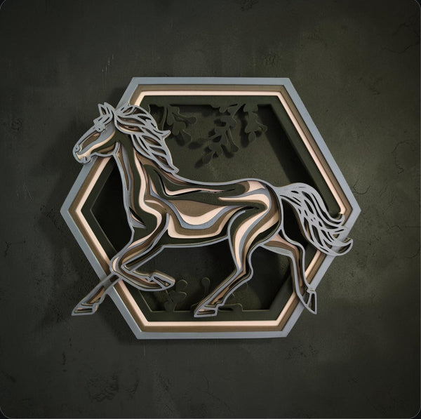 Silver Stallion – Layered Geometric Horse Wall Art