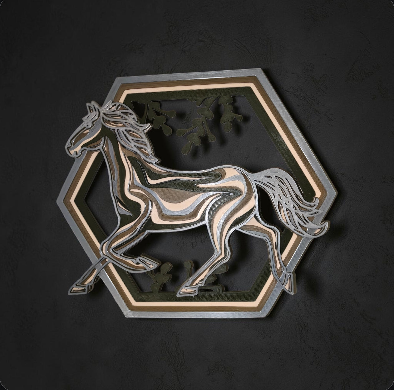 Silver Stallion – Layered Geometric Horse Wall Art