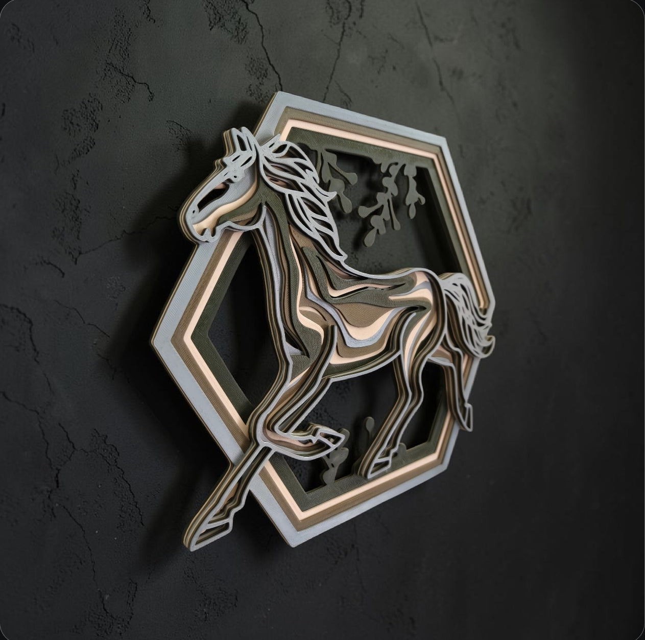 Silver Stallion – Layered Geometric Horse Wall Art