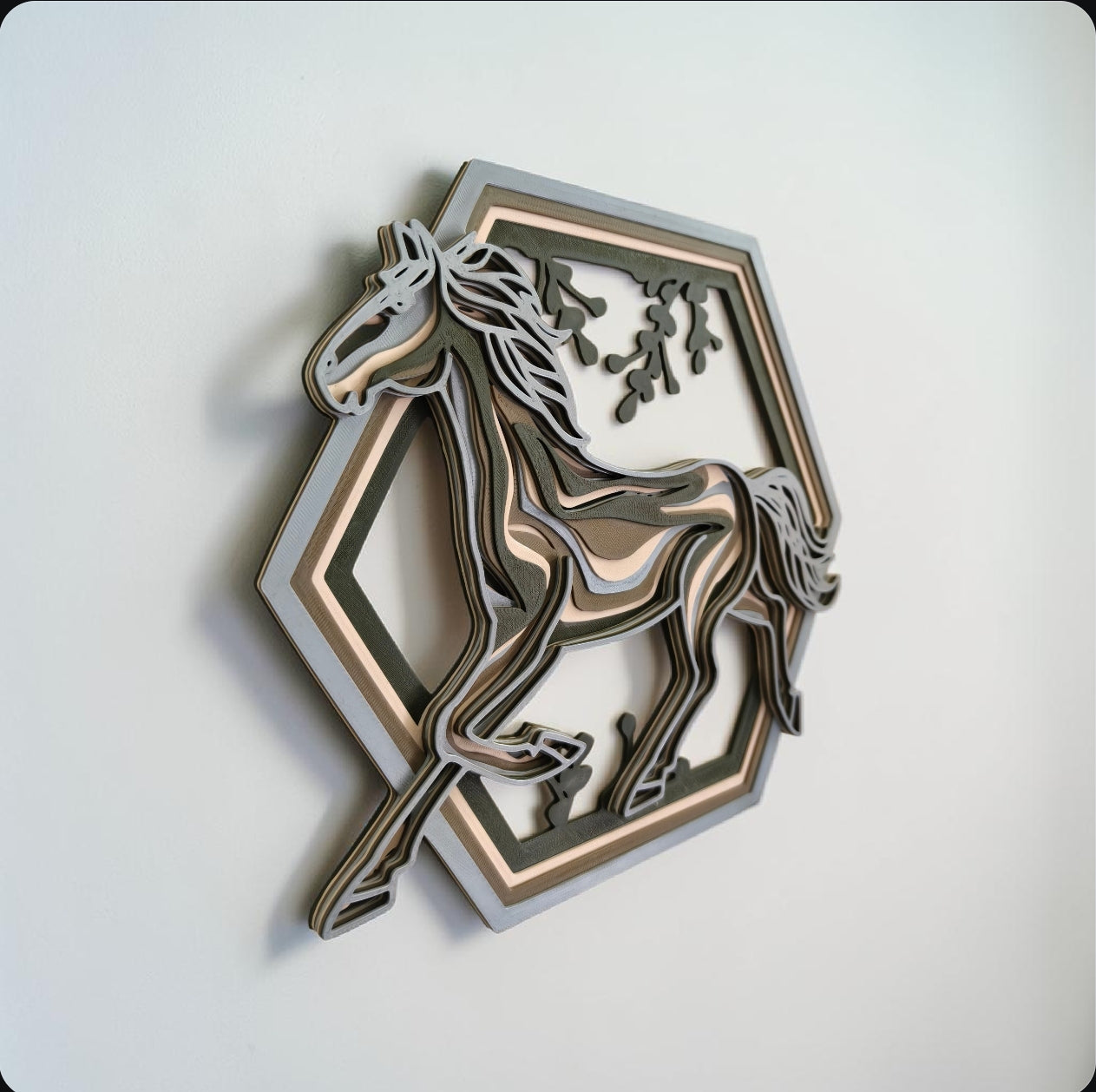 Silver Stallion – Layered Geometric Horse Wall Art
