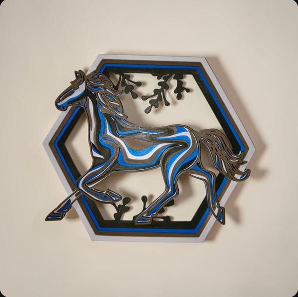 Azure Run – Modern Layered Horse Wall Art